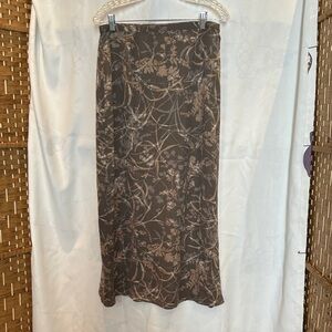 Eddie Bauer 100% Silk Maxi Skirt Size 14 Brown Floral Print Boho Cottagecore